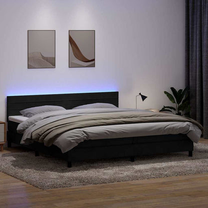 Box Spring Postel S Matrací A Led Černá Samet Černá