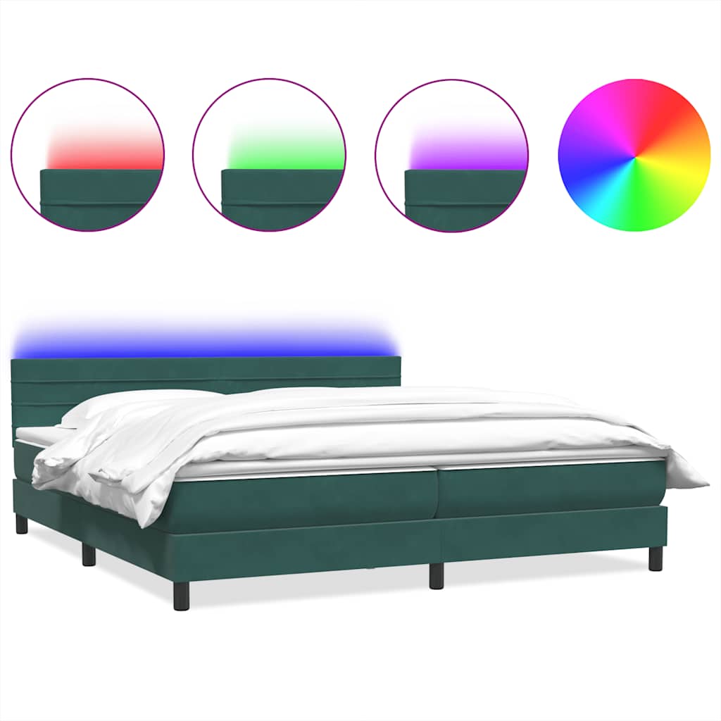 Box Spring Postel S Matrací A Led Tmavě Zelená 180X220 Cm Samet