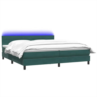 Box Spring Postel S Matrací A Led Tmavě Zelená 180X220 Cm Samet