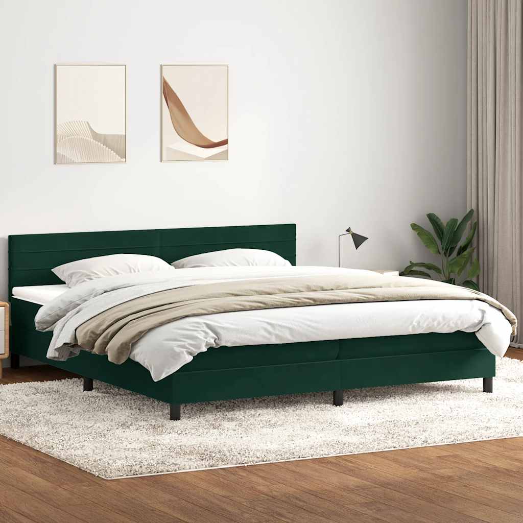 Box Spring Postel S Matrací A Led Tmavě Zelená 180X220 Cm Samet