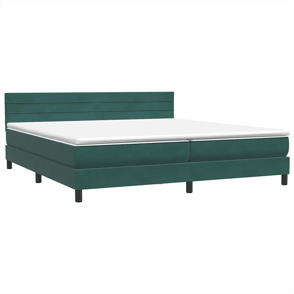 Box Spring Postel S Matrací A Led Tmavě Zelená 180X220 Cm Samet
