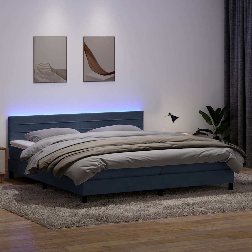 Box Spring Postel S Matrací A Led Samet Tmavě Šedá