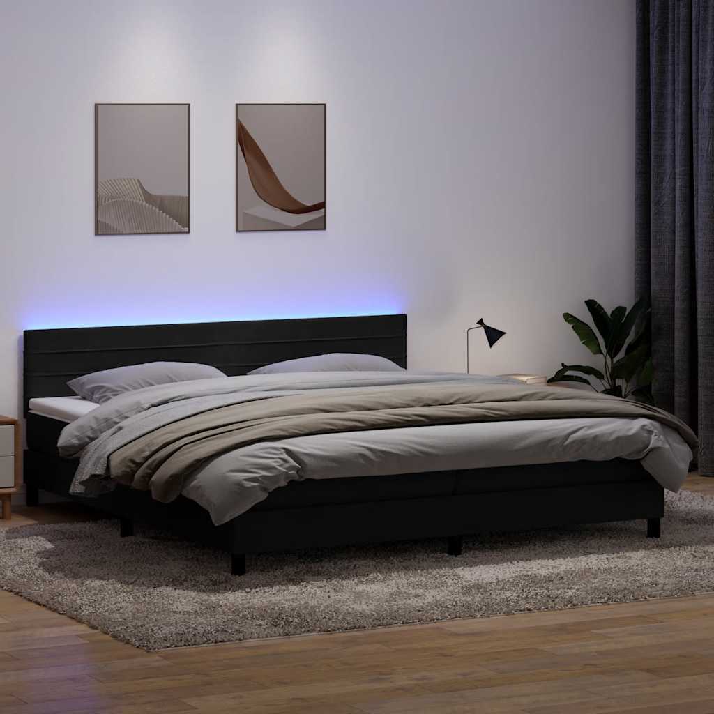 Box Spring Postel S Matrací A Led Černá Samet Černá