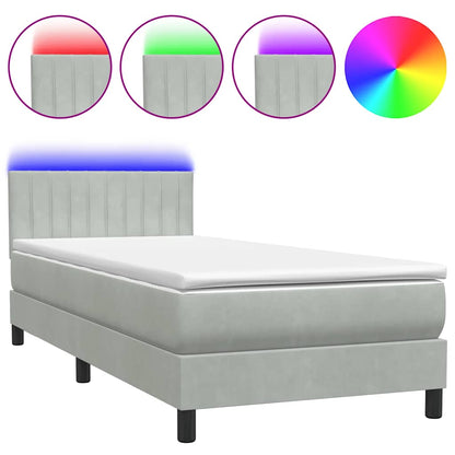 Box Spring Postel S Matrací A Led Světle Šedá 80X210 Cm Samet