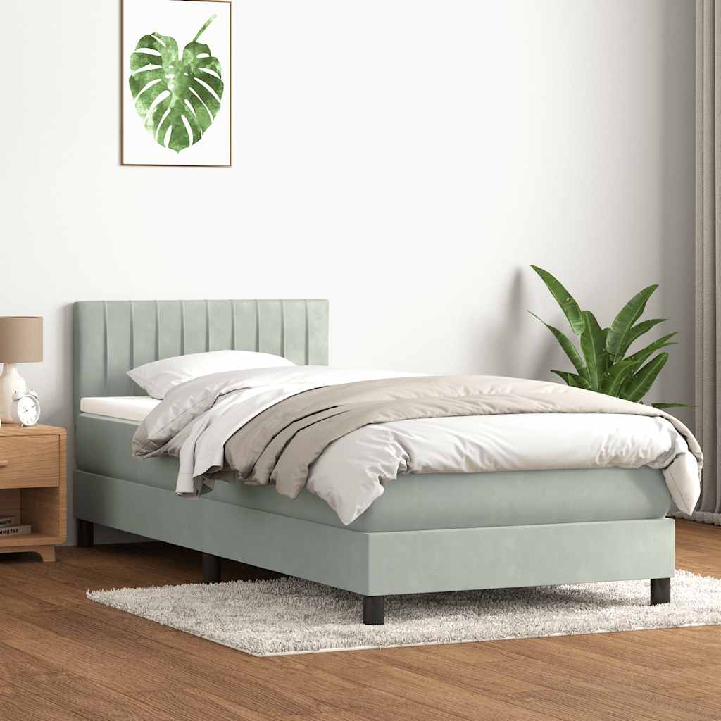 Box Spring Postel S Matrací A Led Světle Šedá 80X210 Cm Samet