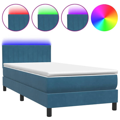 Box Spring Postel S Matrací A Led Tmavě Modrá 80X210 Cm Samet