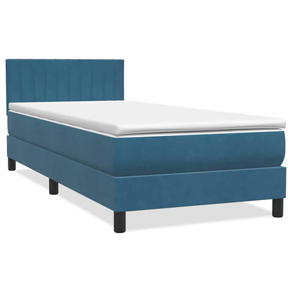 Box Spring Postel S Matrací A Led Tmavě Modrá 80X210 Cm Samet
