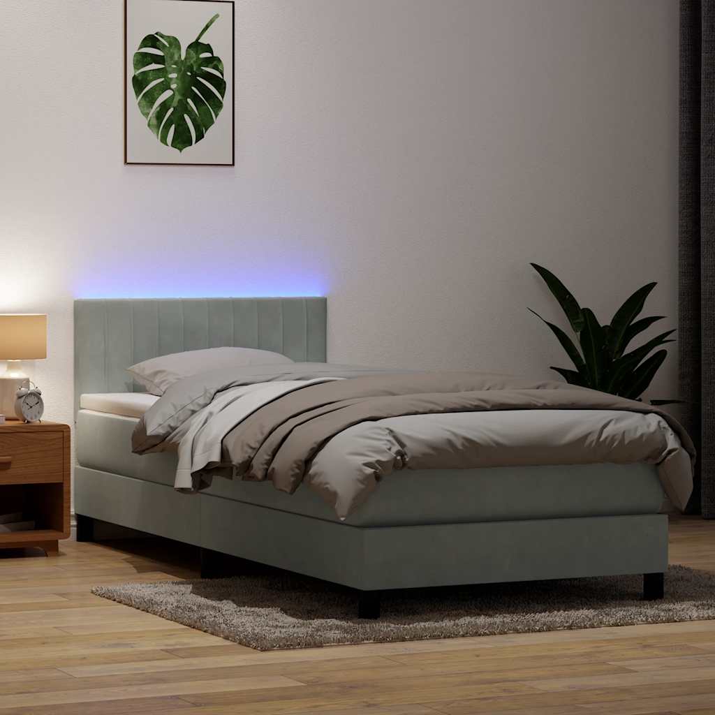 Box Spring Postel S Matrací A Led Samet Světle Šedá