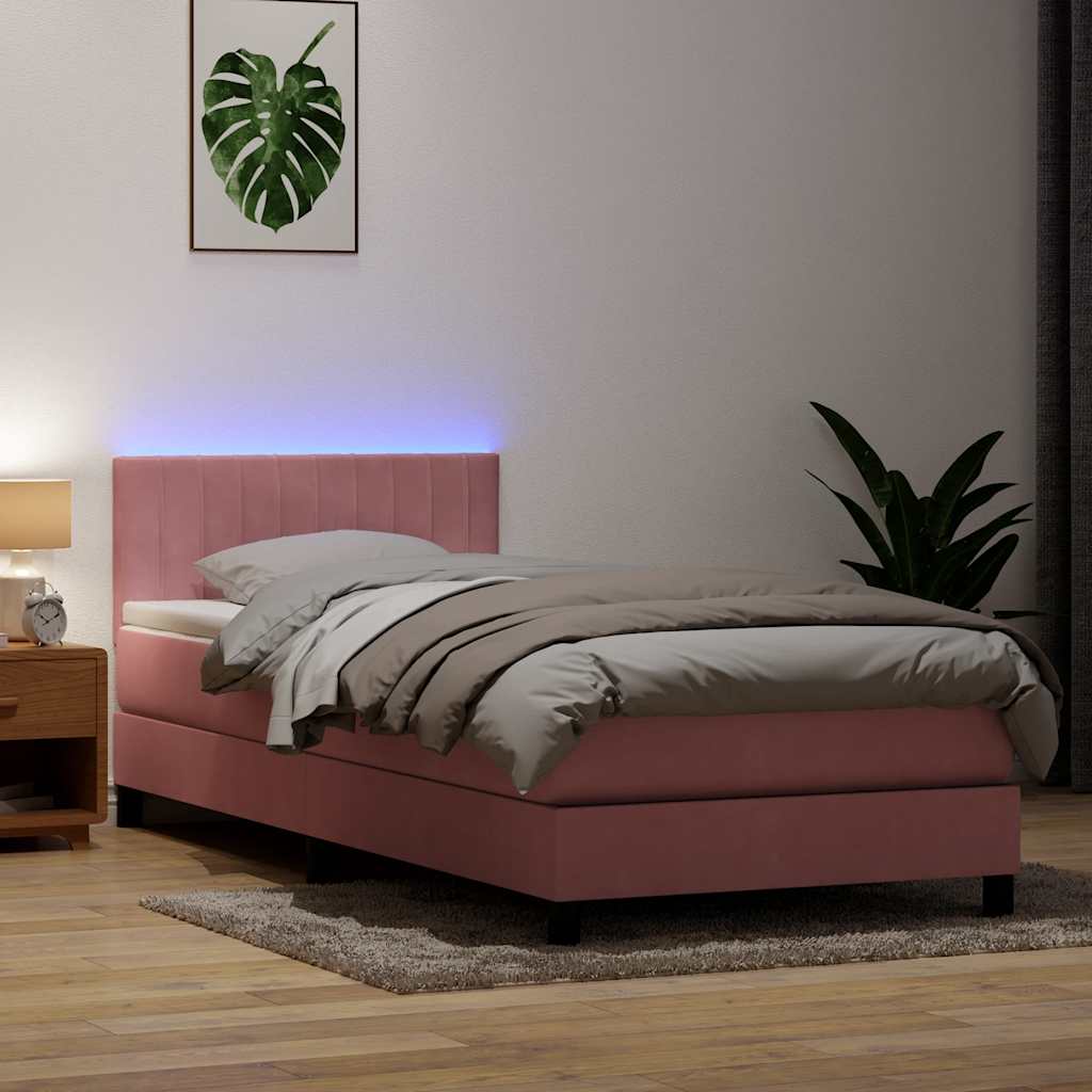 Box Spring Postel S Matrací A Led Samet Růžová