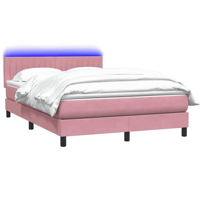 Box Spring Postel S Matrací A Led Růžová 140X210 Cm Samet