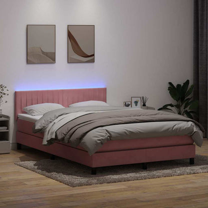 Box Spring Postel S Matrací A Led Růžová 140X210 Cm Samet