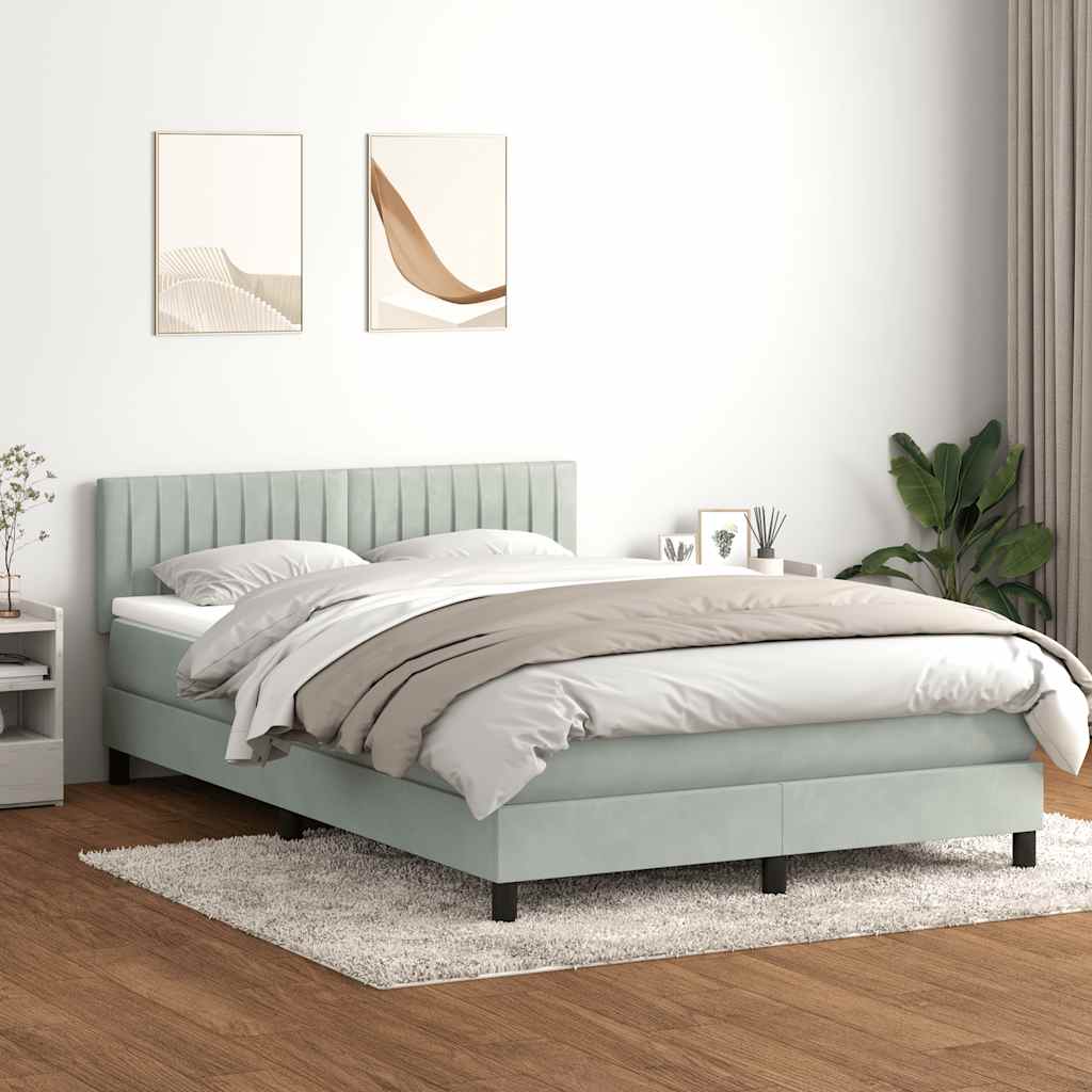 Box Spring Postel S Matrací A Led Samet Světle Šedá