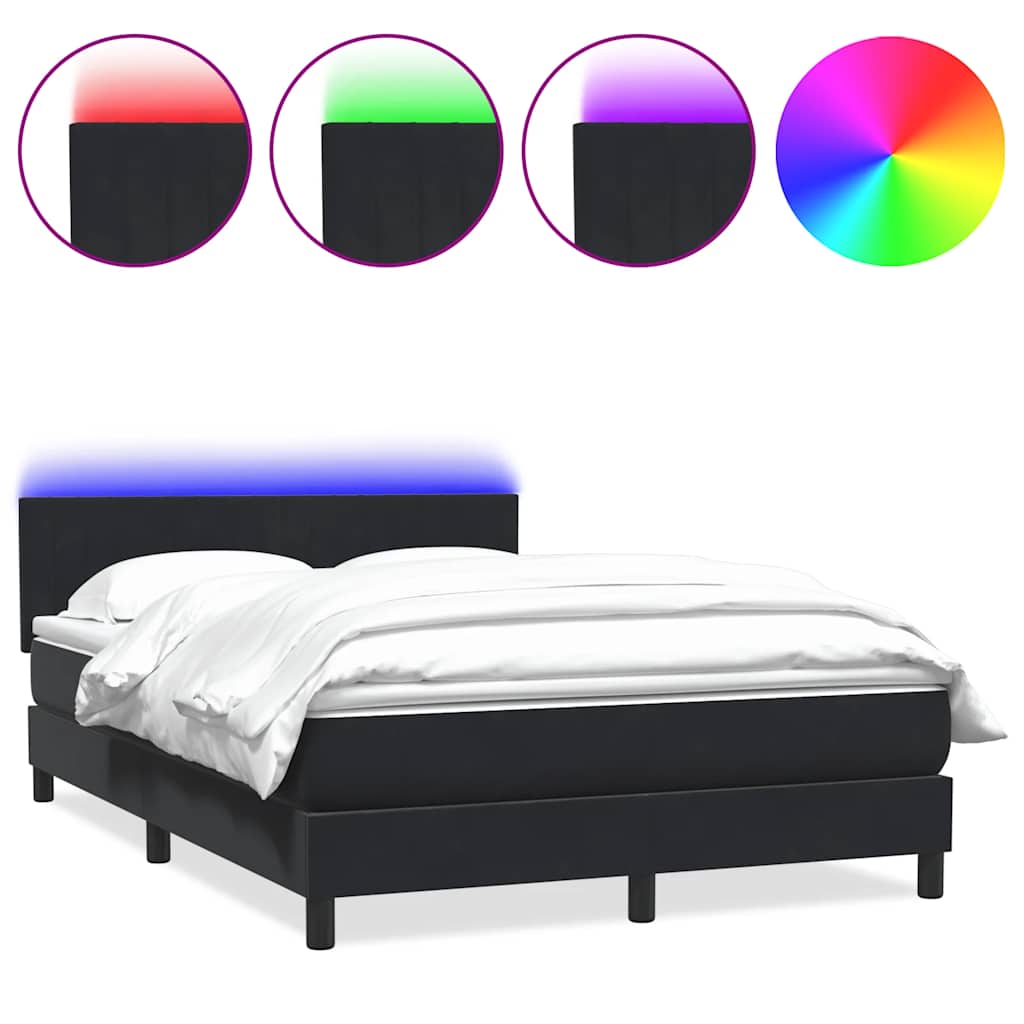 Box Spring Postel S Matrací A Led Černá 160X210 Cm Samet