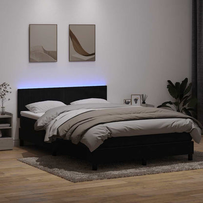 Box Spring Postel S Matrací A Led Černá 160X210 Cm Samet