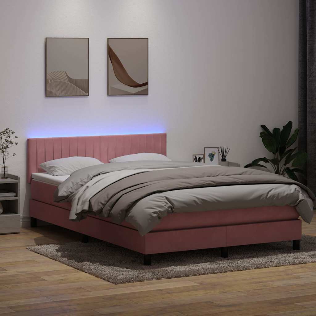 Box Spring Postel S Matrací A Led Růžová 160X210 Cm Samet