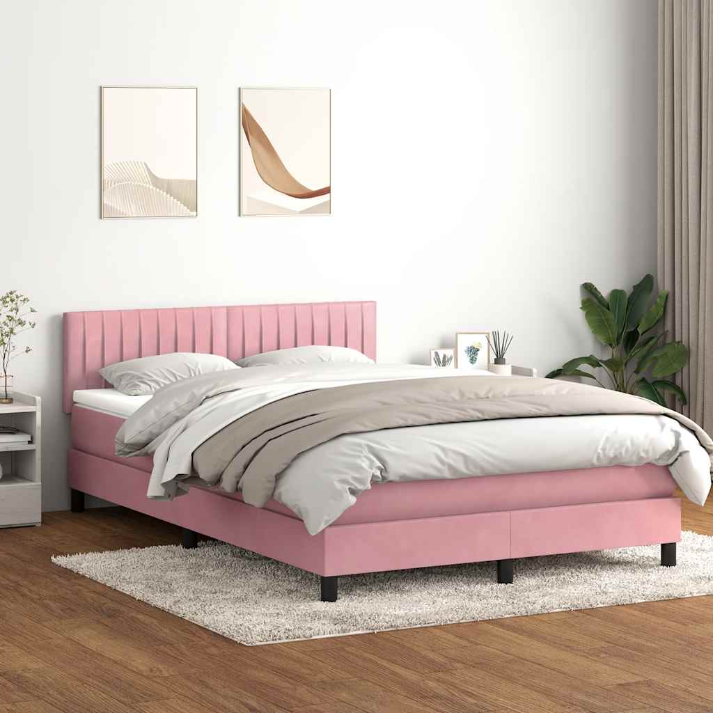 Box Spring Postel S Matrací A Led Růžová 160X210 Cm Samet