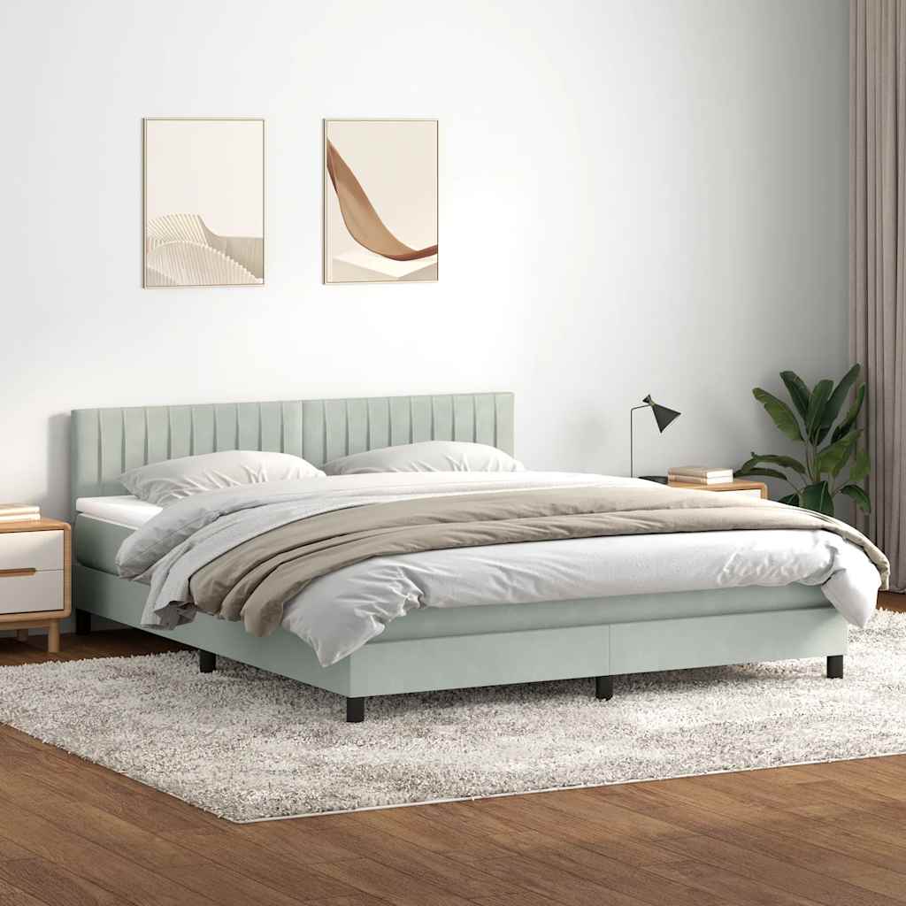 Box Spring Postel S Matrací A Led Samet Světle Šedá
