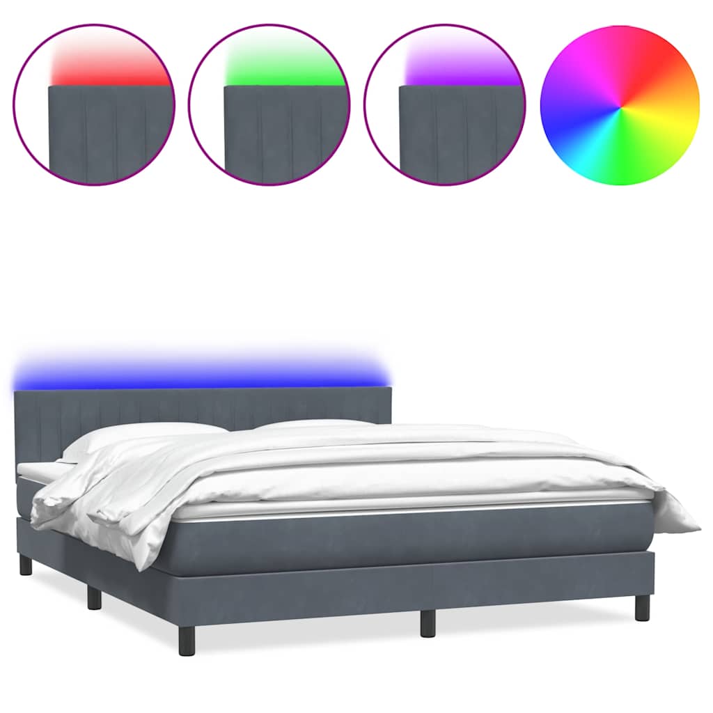 Box Spring Postel S Matrací A Led Tmavě Šedá 180X210 Cm Samet