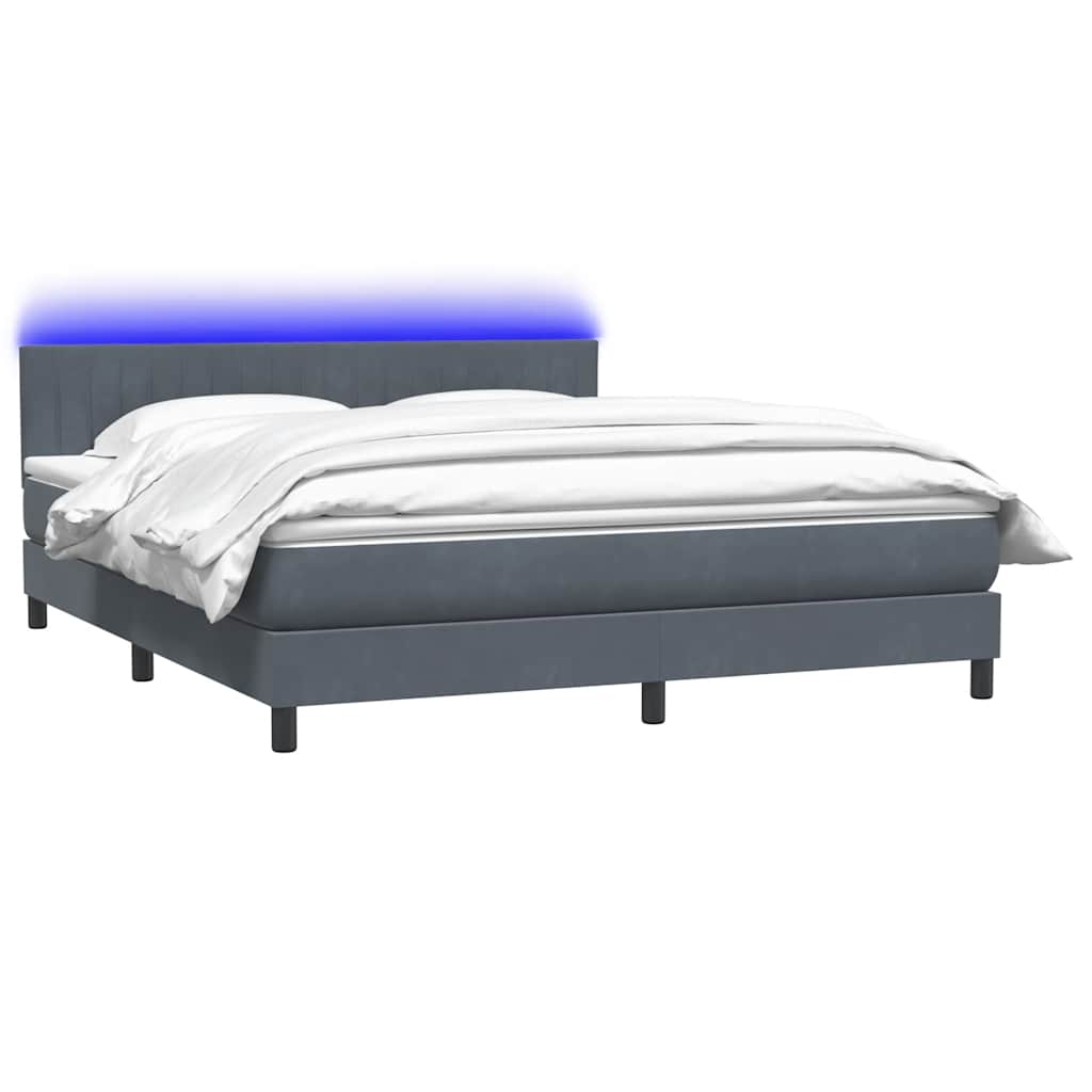 Box Spring Postel S Matrací A Led Tmavě Šedá 180X210 Cm Samet
