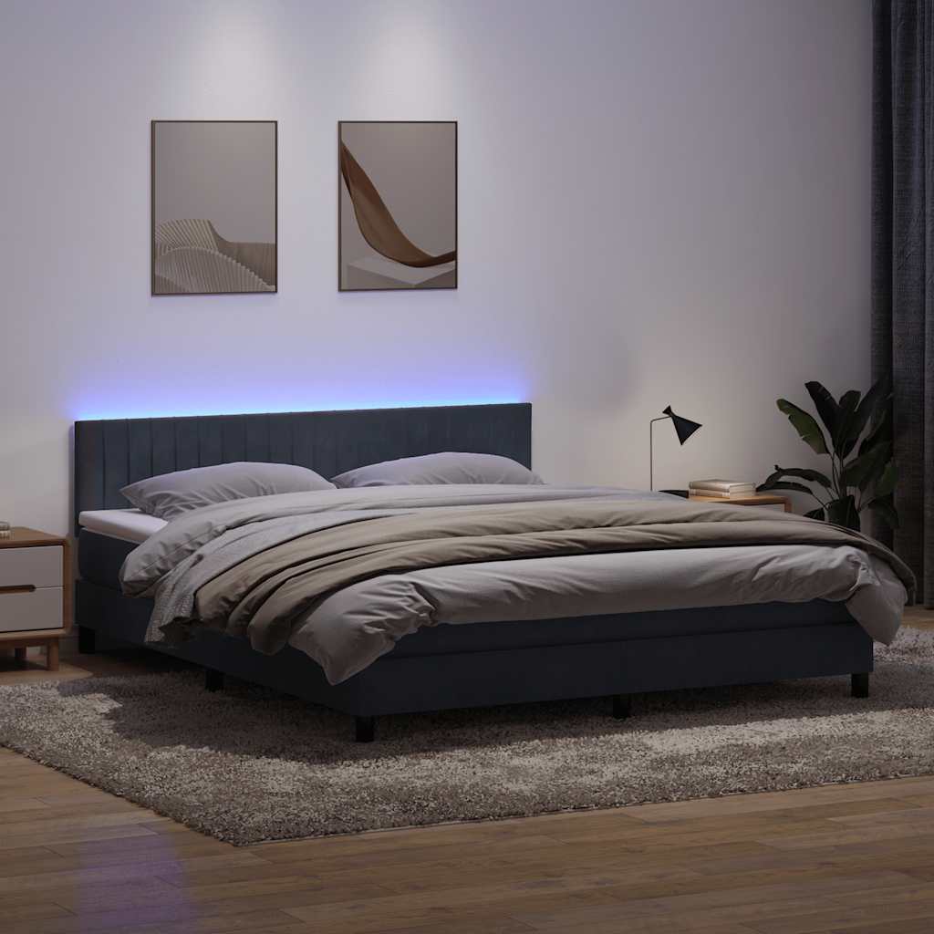 Box Spring Postel S Matrací A Led Tmavě Šedá 180X210 Cm Samet