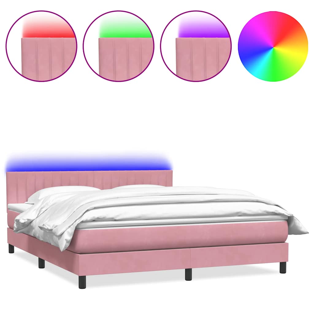 Box Spring Postel S Matrací A Led Růžová 180X210 Cm Samet