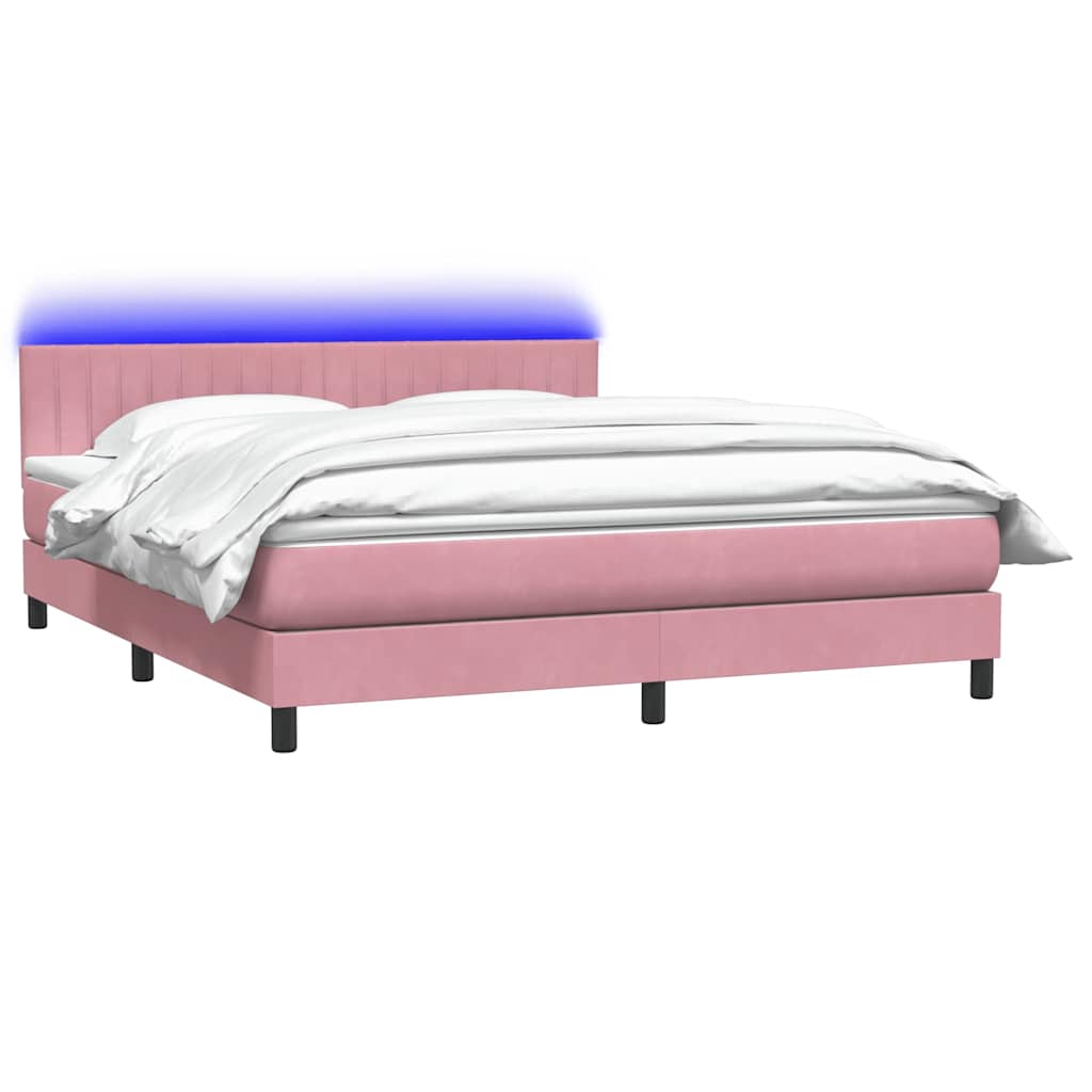 Box Spring Postel S Matrací A Led Růžová 180X210 Cm Samet