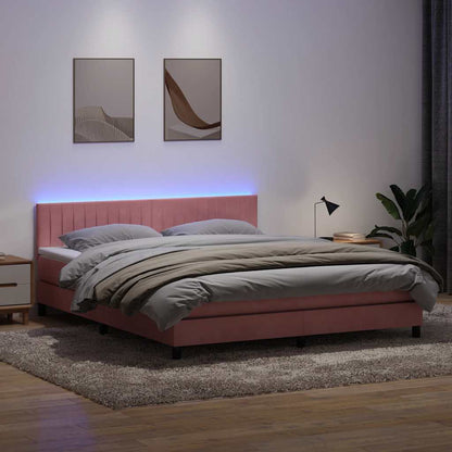 Box Spring Postel S Matrací A Led Růžová 180X210 Cm Samet