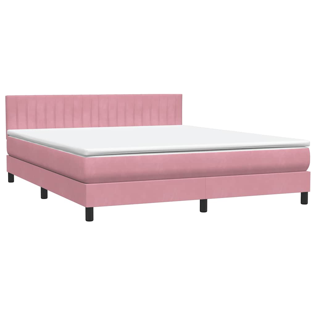 Box Spring Postel S Matrací A Led Růžová 180X210 Cm Samet