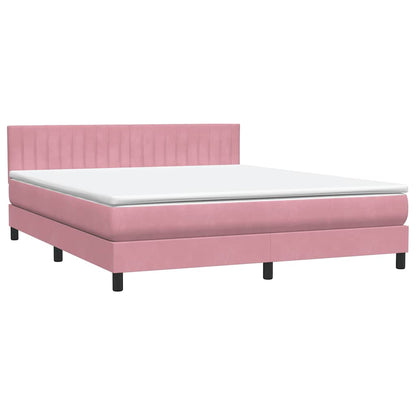 Box Spring Postel S Matrací A Led Růžová 180X210 Cm Samet