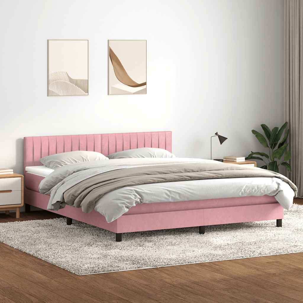 Box Spring Postel S Matrací A Led Růžová 180X210 Cm Samet