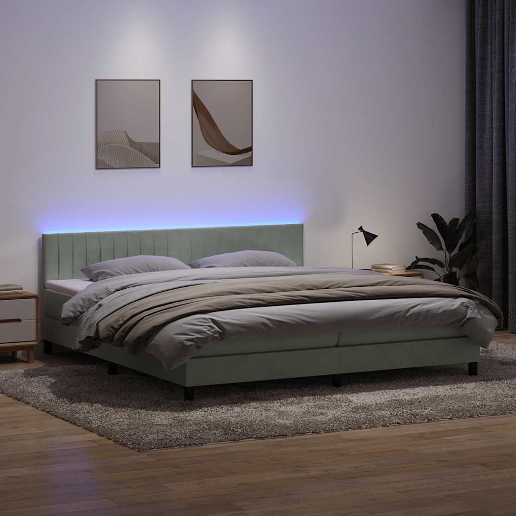 Box Spring Postel S Matrací A Led Samet Světle Šedá