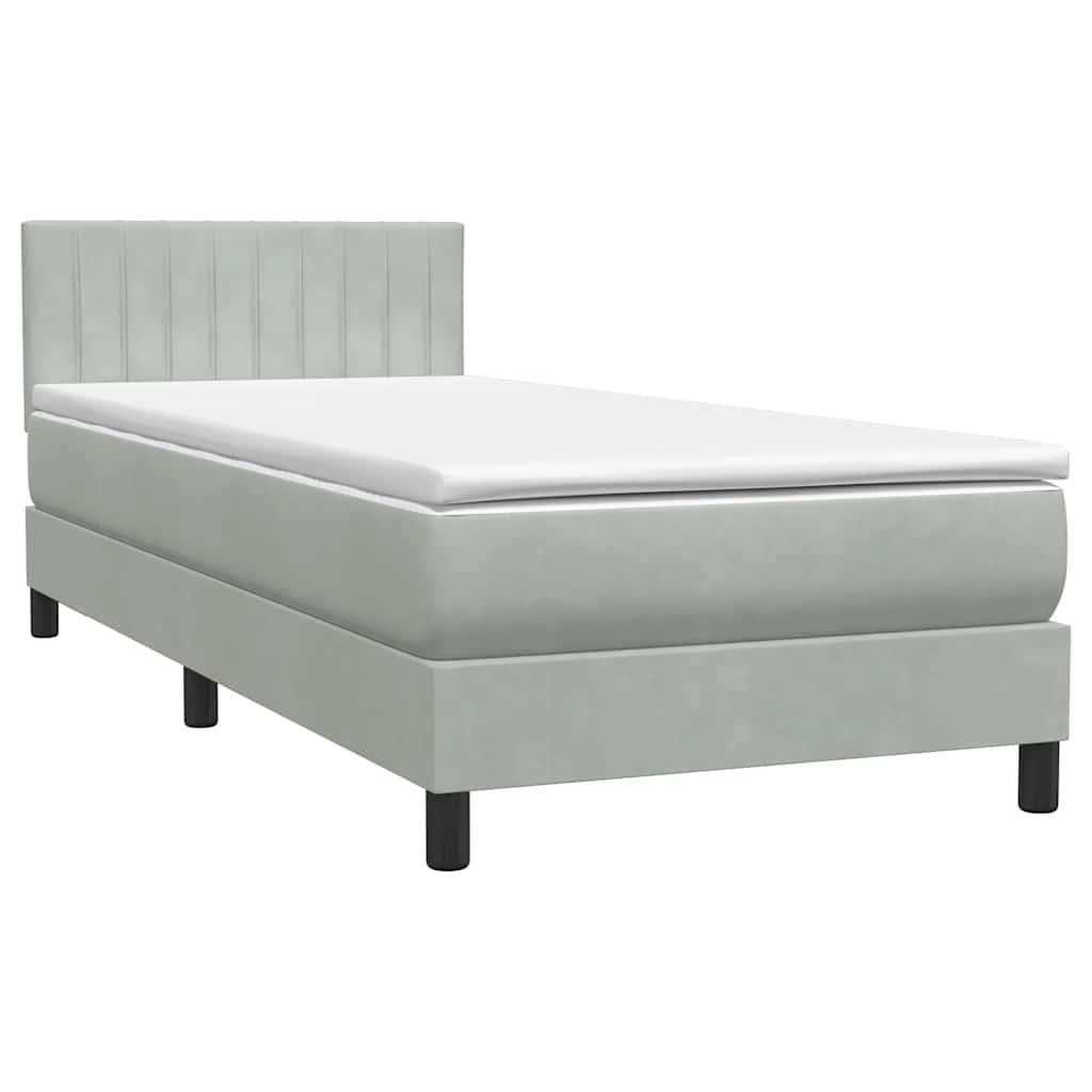 Box Spring Postel S Matrací A Led Světle Šedá 80X220 Cm Samet