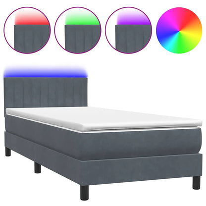 Box Spring Postel S Matrací A Led Tmavě Šedá 80X220 Cm Samet