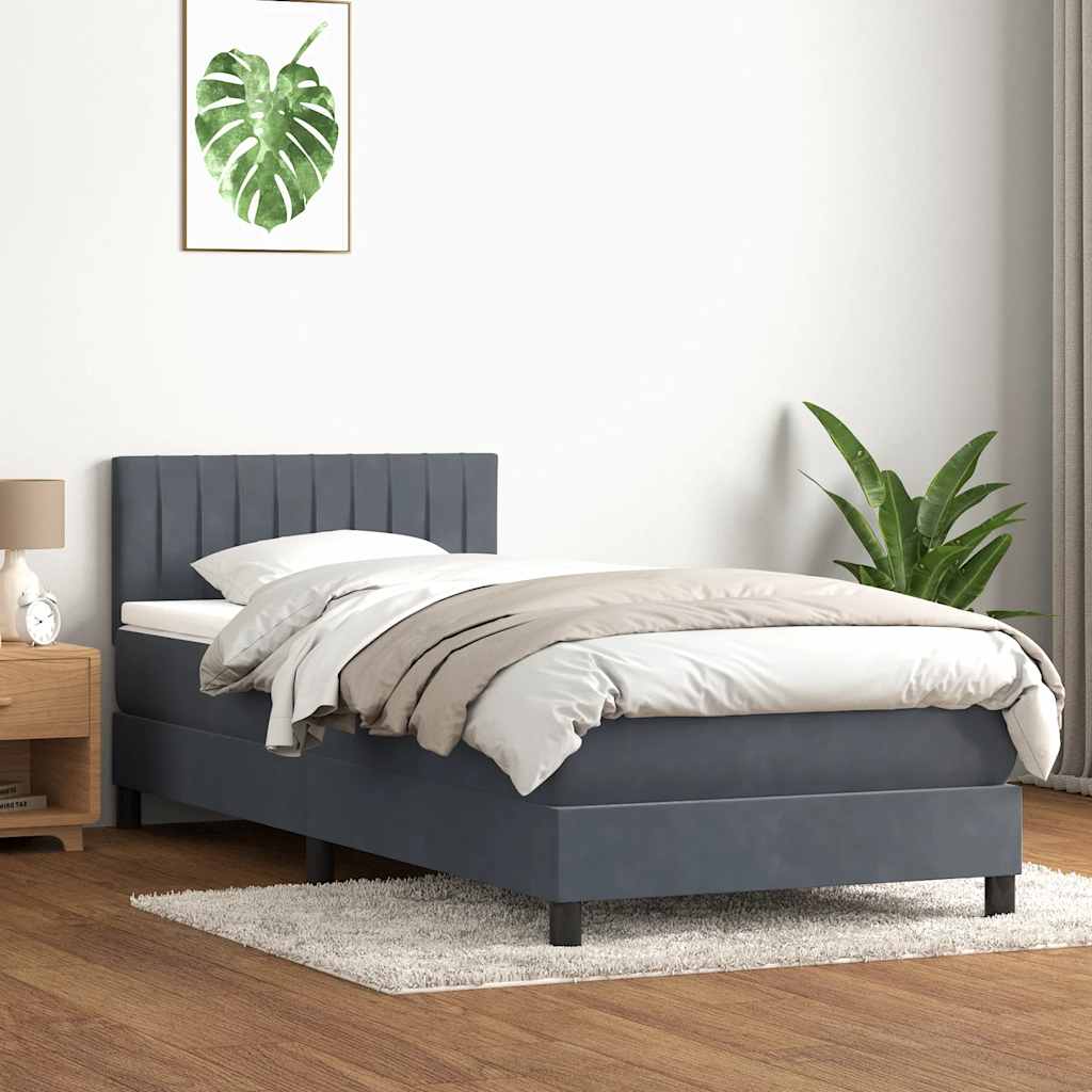 Box Spring Postel S Matrací A Led Tmavě Šedá 80X220 Cm Samet