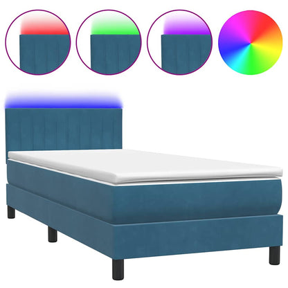 Box Spring Postel S Matrací A Led Tmavě Modrá 80X220 Cm Samet