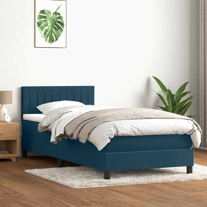 Box Spring Postel S Matrací A Led Tmavě Modrá 80X220 Cm Samet
