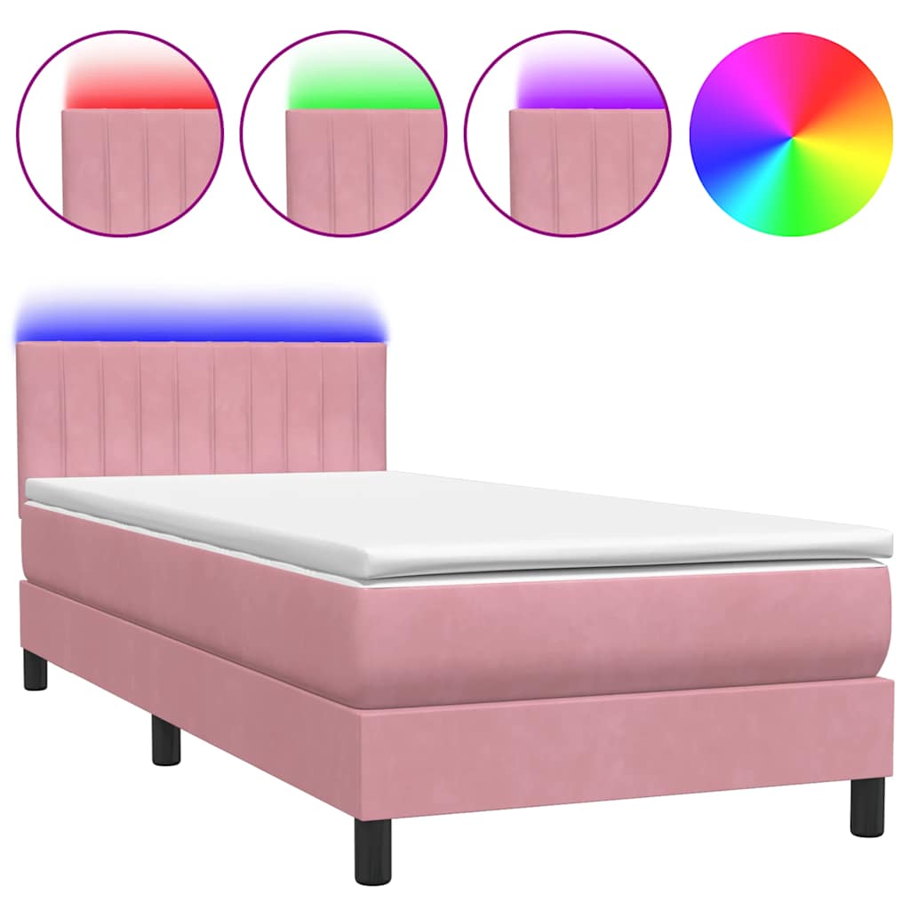 Box Spring Postel S Matrací A Led Růžová 80X220 Cm Samet