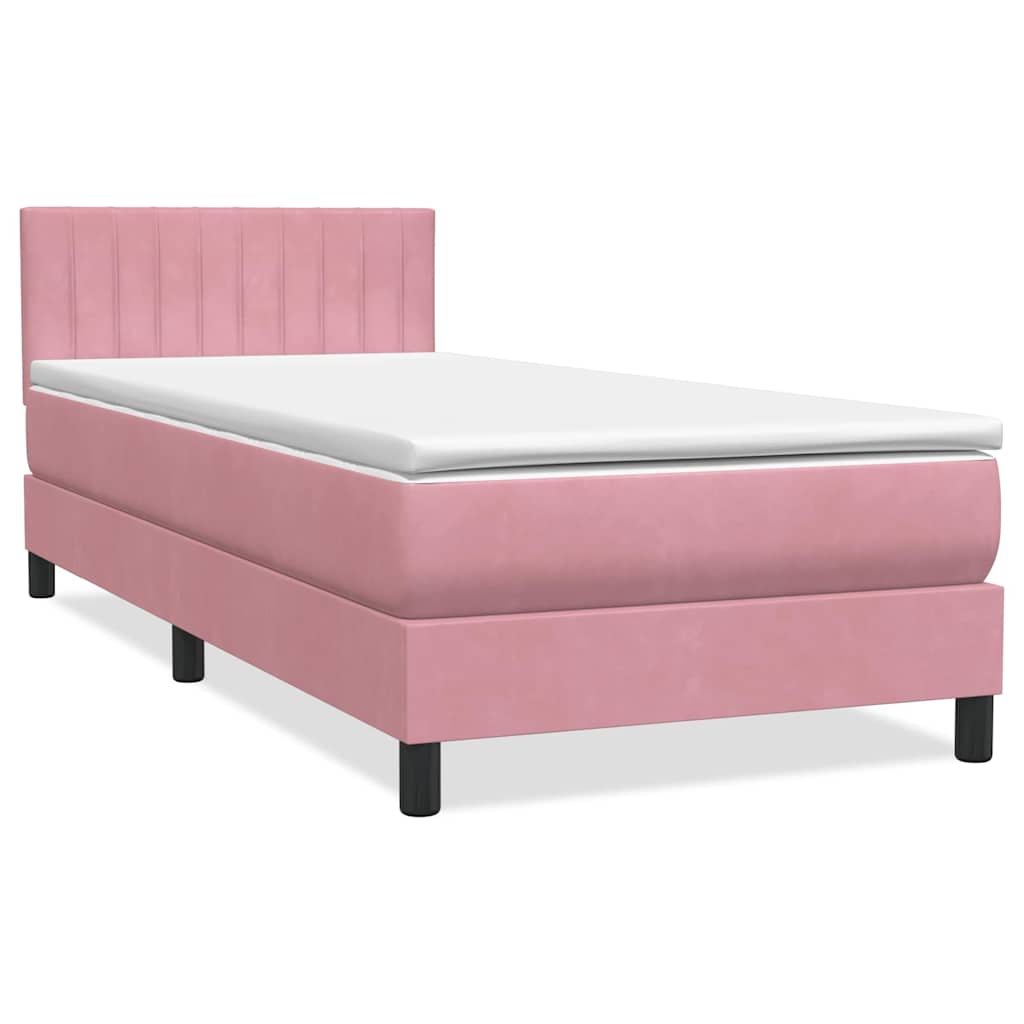 Box Spring Postel S Matrací A Led Růžová 80X220 Cm Samet