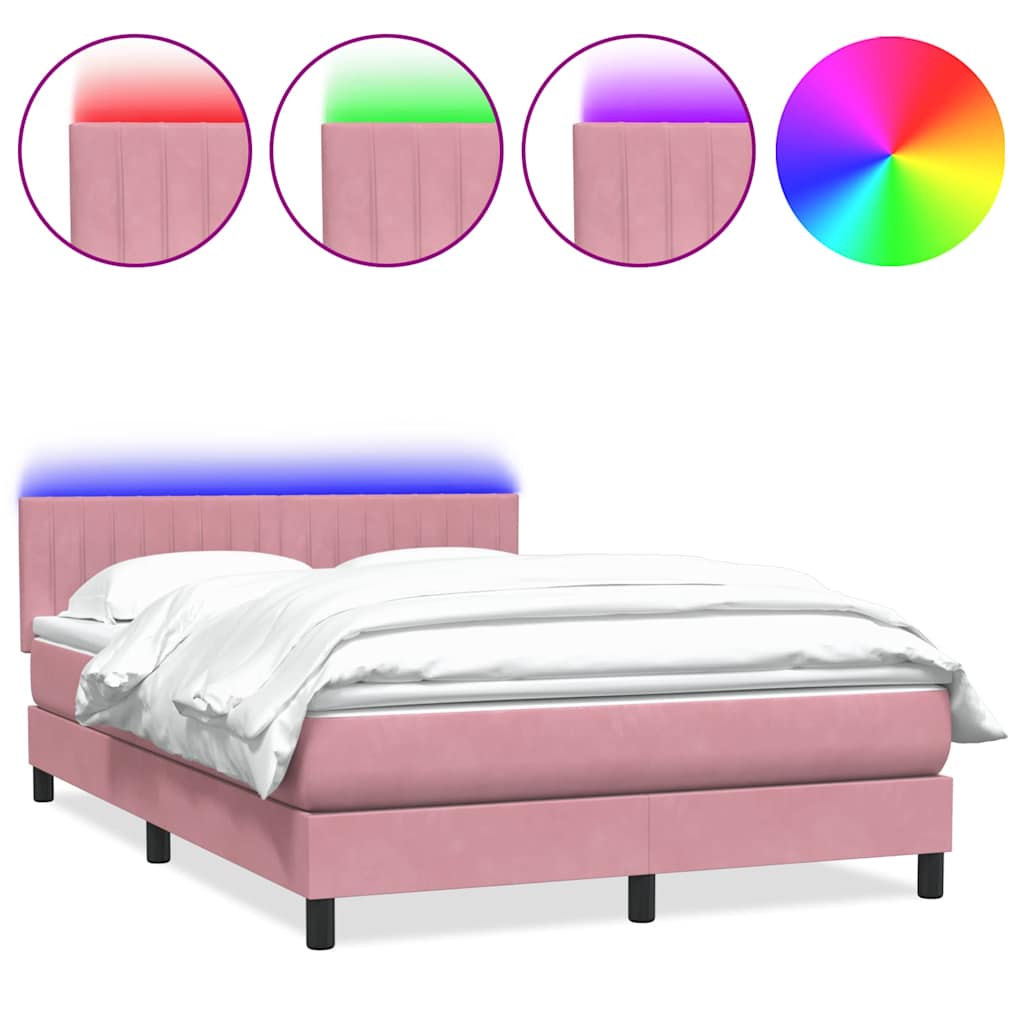 Box Spring Postel S Matrací A Led Růžová 140X220 Cm Samet