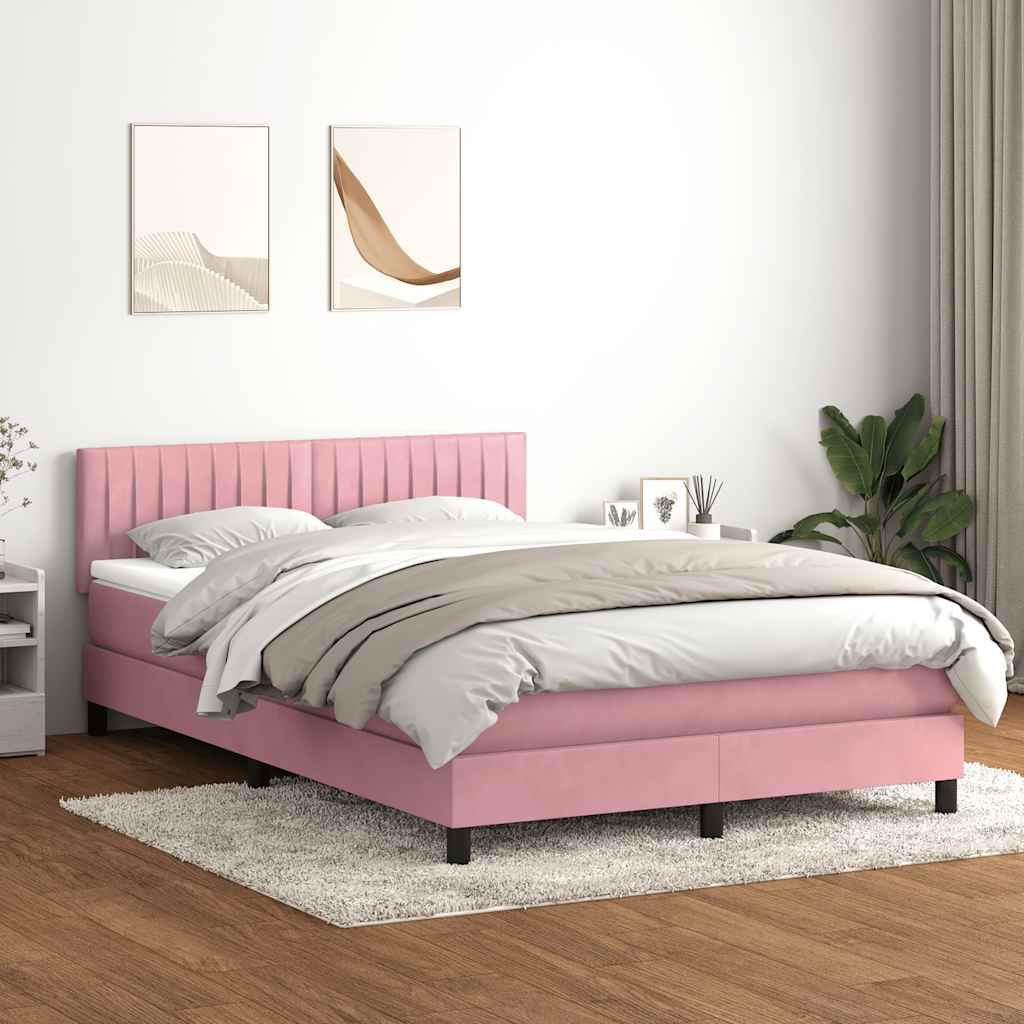Box Spring Postel S Matrací A Led Růžová 140X220 Cm Samet