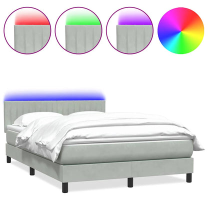 Box Spring Postel S Matrací A Led Světle Šedá 160X220 Cm Samet