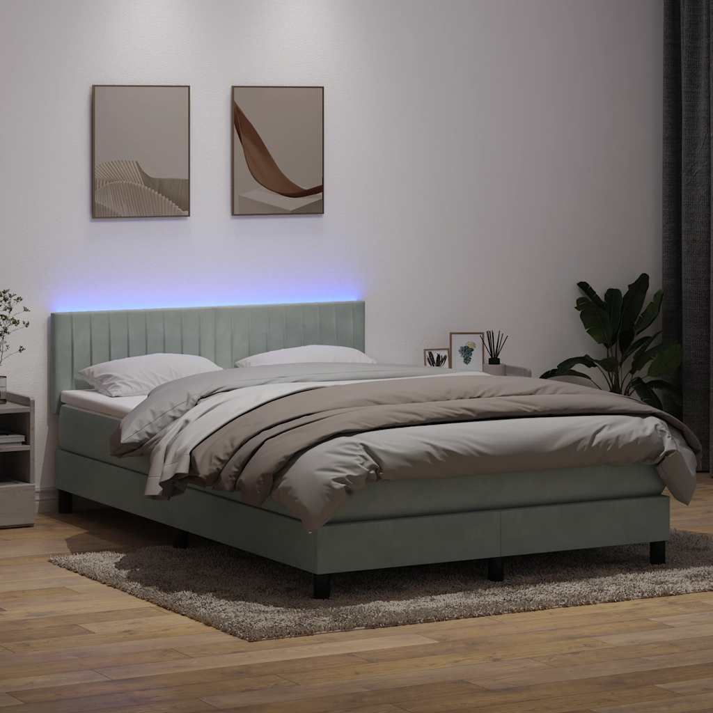 Box Spring Postel S Matrací A Led Světle Šedá 160X220 Cm Samet