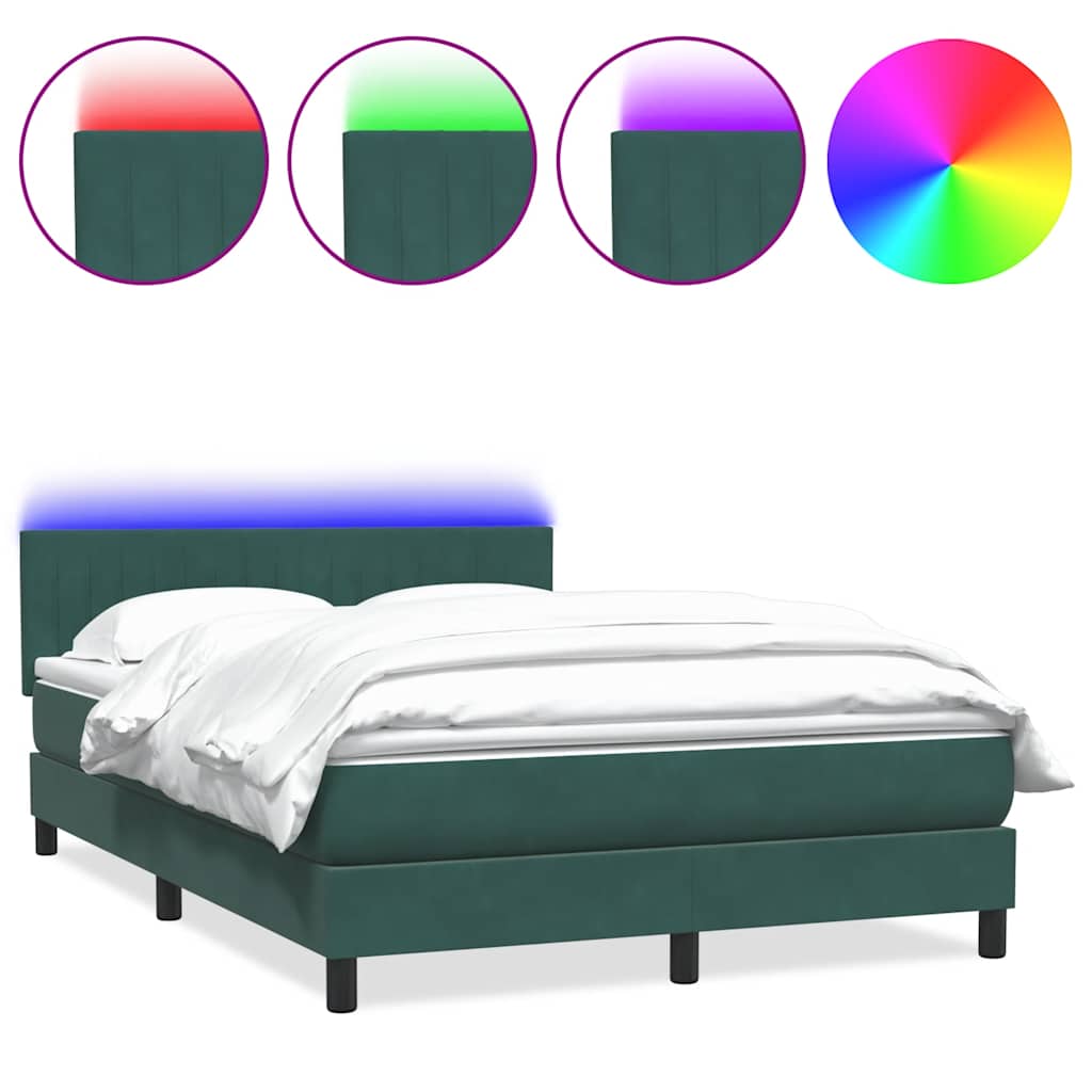 Box Spring Postel S Matrací A Led Tmavě Zelená 160X220 Cm Samet