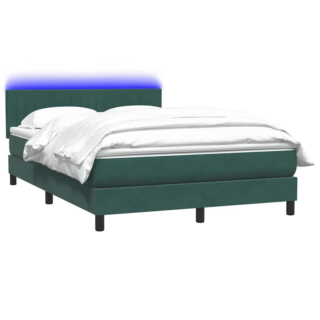 Box Spring Postel S Matrací A Led Tmavě Zelená 160X220 Cm Samet
