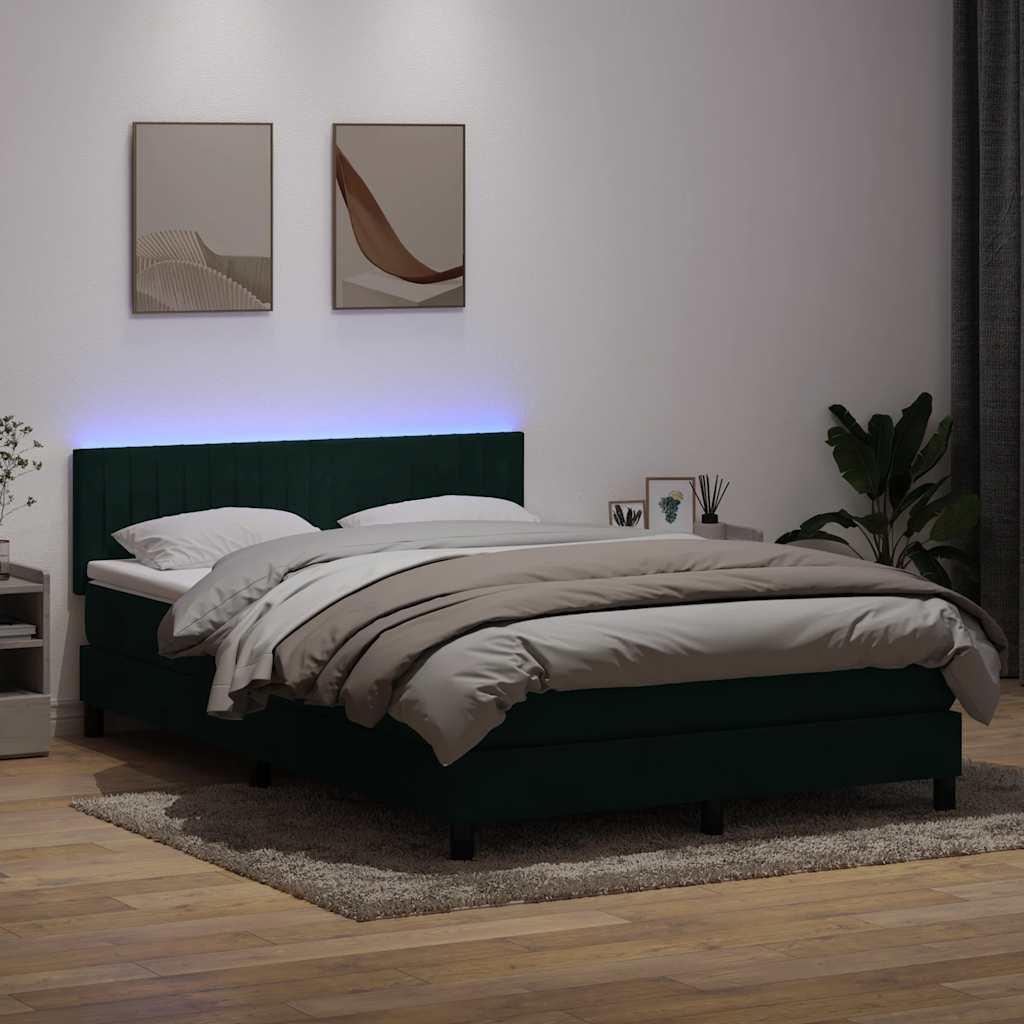 Box Spring Postel S Matrací A Led Tmavě Zelená 160X220 Cm Samet