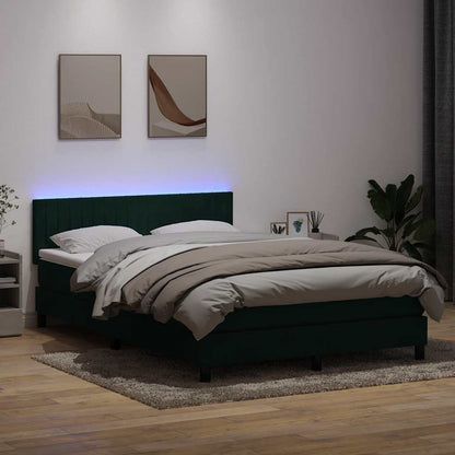 Box Spring Postel S Matrací A Led Tmavě Zelená 160X220 Cm Samet