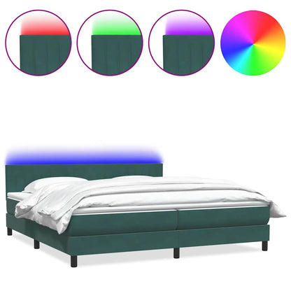 Box Spring Postel S Matrací A Led Tmavě Zelená 180X220 Cm Samet