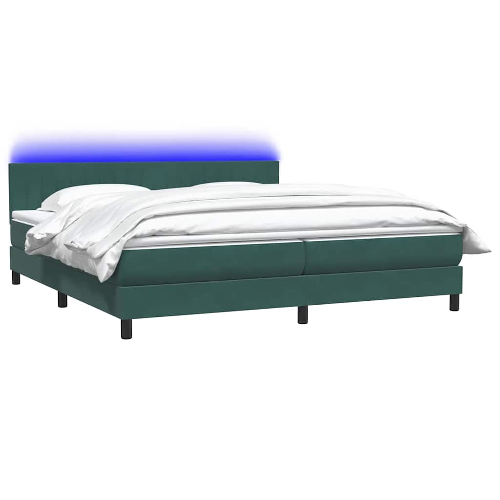 Box Spring Postel S Matrací A Led Tmavě Zelená 180X220 Cm Samet