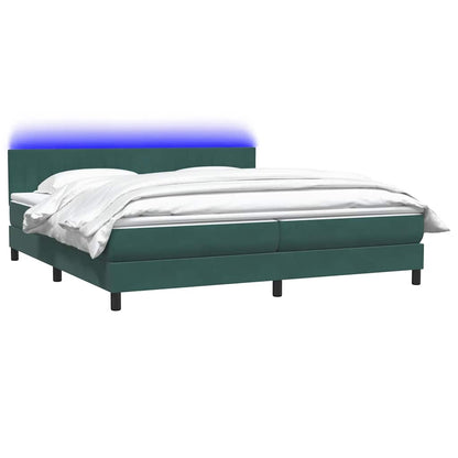Box Spring Postel S Matrací A Led Tmavě Zelená 180X220 Cm Samet