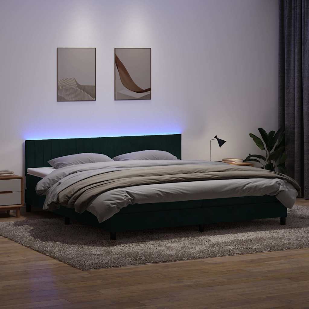 Box Spring Postel S Matrací A Led Tmavě Zelená 180X220 Cm Samet